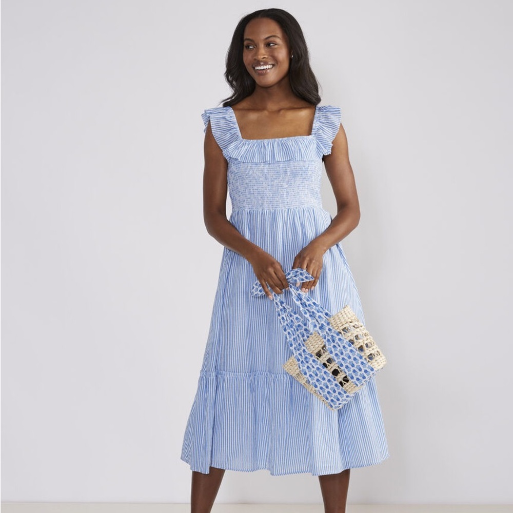Vineyard Vines Blue and White Striped Midi Dress